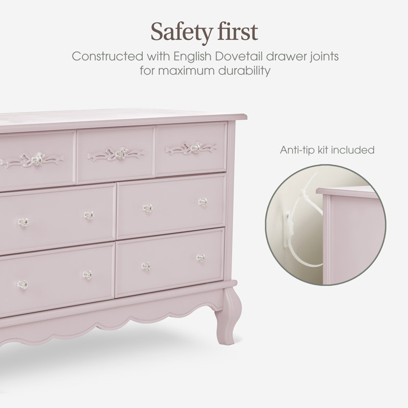 evolur aurora 7 drawer double dresser blush pink pearl Evolur Aurora 7 Drawer Double Dresser