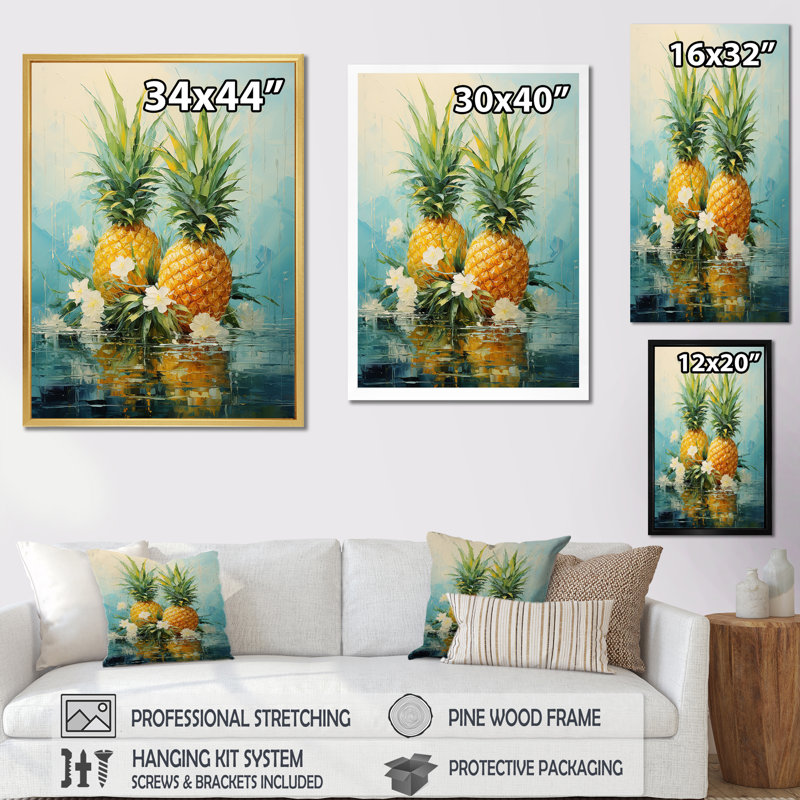 Ananas tropicaux généreusement ensoleillés III, Cadre flottant noir, H 32 po x l 16 po x P 1 po