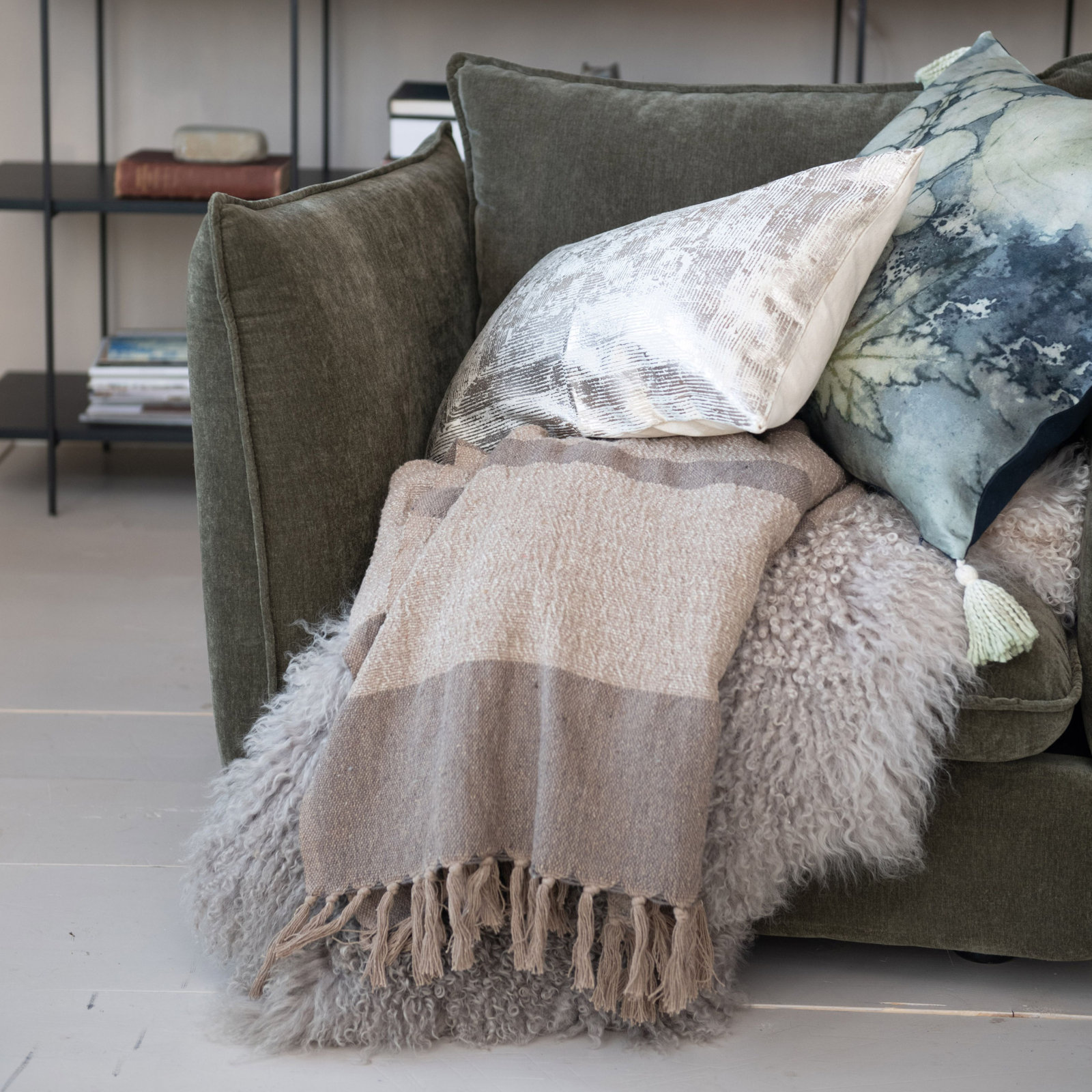Enny Cotton Blend Hand Woven Throw Blanket, Beige/Brown Striped