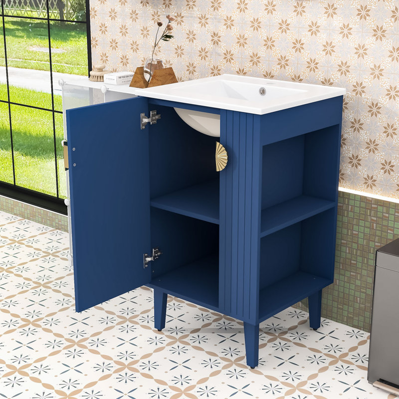 Elegant French Style Bathroom Vanity with Integrated Sink & Compact Design, Blue
