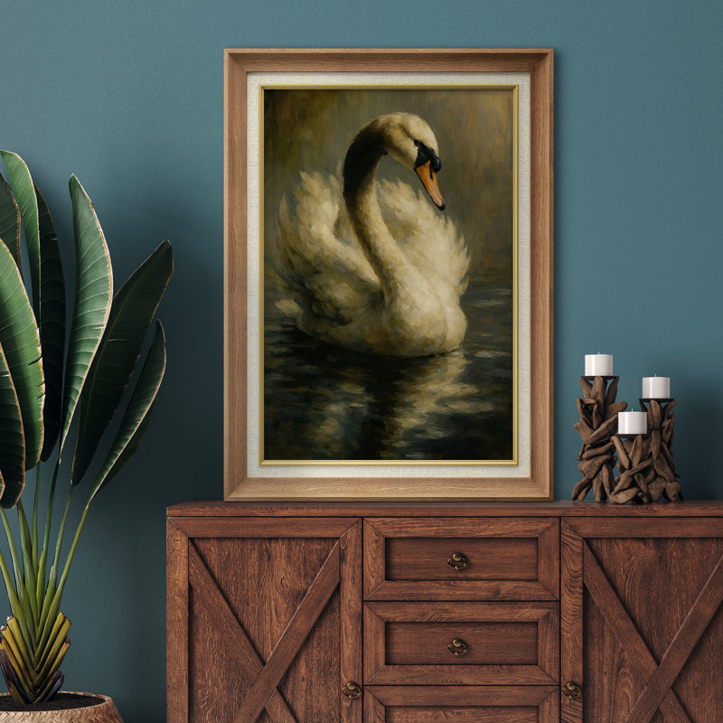 Œuvre encadrée de qualité supérieure - impression de cygne Moody rétro pour le salon - 26 po x 36 po, Naturel