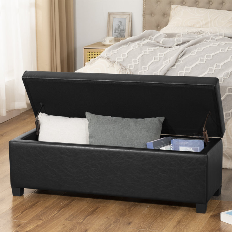 Banc de rangement avec repose-pieds 42 po, Noir