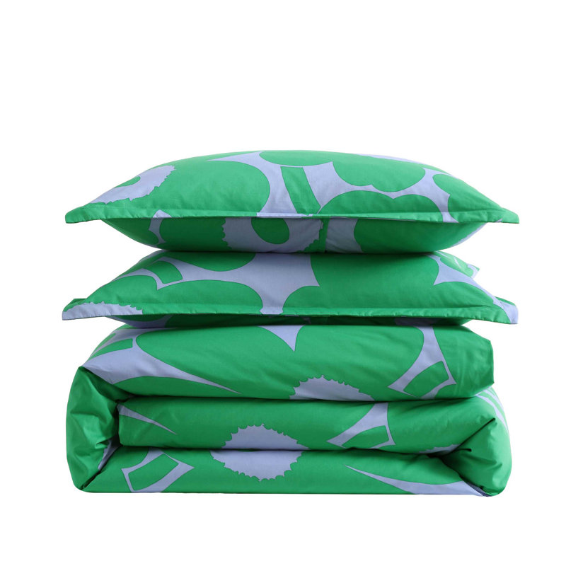 Marimekko Unikko Cotton Red Duvet Cover Set, King Duvet Cover + 2 King Shams, Green