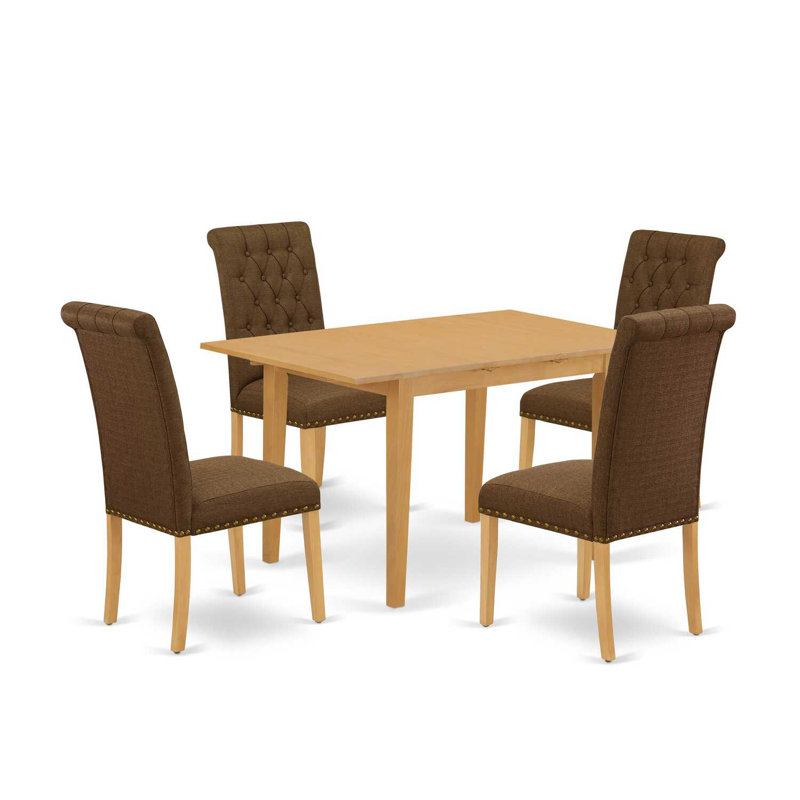 5-Piece Natural Oak Finish Solid Wood Top - Rectangular Dining Room Set with Butterfly Leaf - Seats 4, Dark Brown