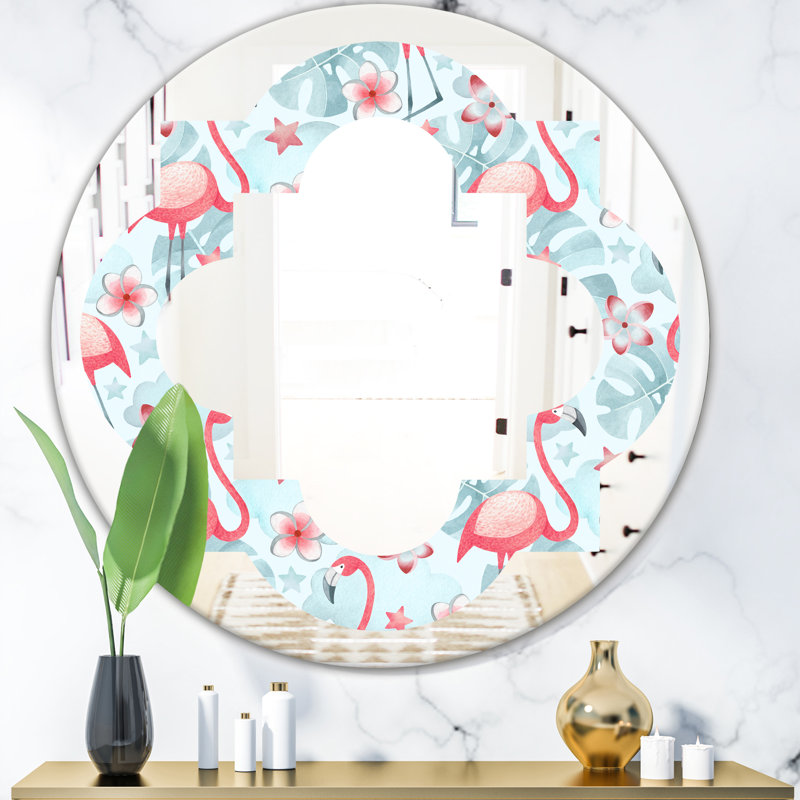 Miroir mural Glam, 24 po x 24 po , Quatrefoil Botanicals, Flowers andFlamingo III