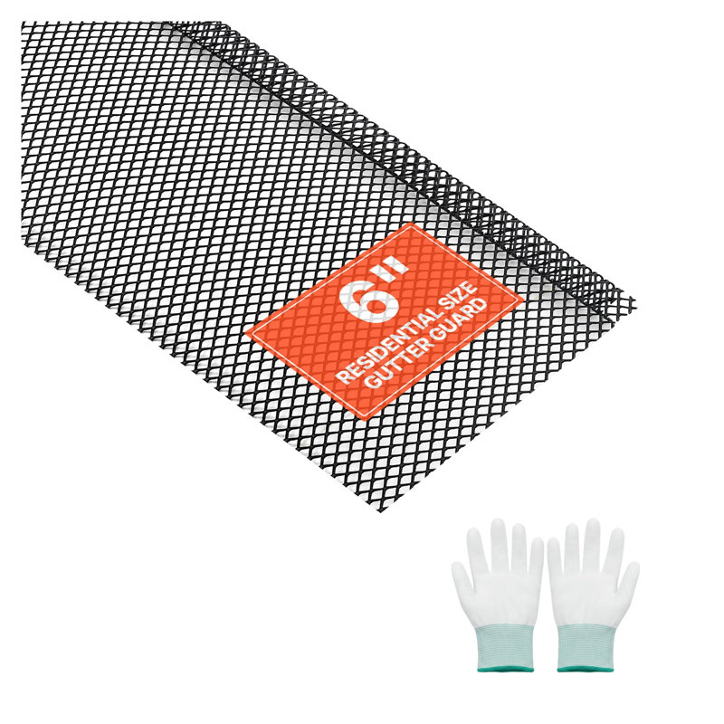 Grille de protection pour gouttière en acier thermolaqué de 6 pouces de longueur 75 pi x 6 po de largeur, avec protège-feuilles en micro-perforé robuste pour gouttières de style K, noir (paquet de 25)