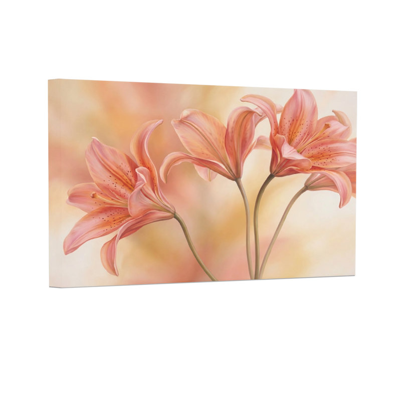 Plantes et fleurs, lys roses, fond doux, art floral, 12” H x 18” W