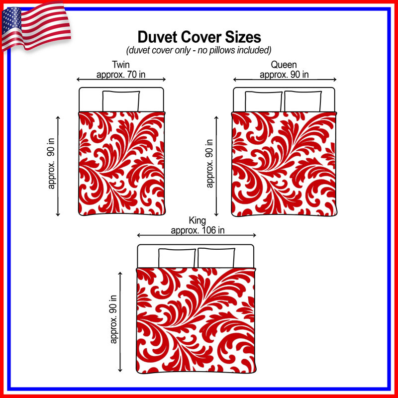 Housses de couette damassées à motif floral rouge, Queen