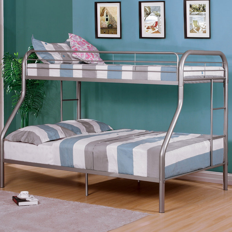 Lit superposé contemporain au-dessus d'un lit double en métal avec côtés argentés pour la chambre des jeunes Optimisation de l'aménagement de l'espace