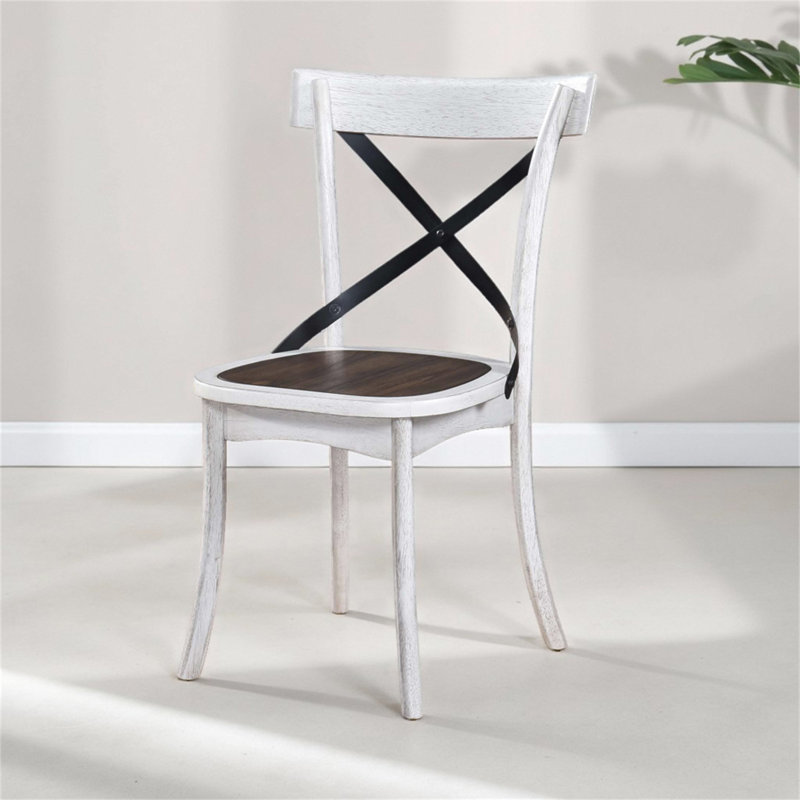 2 Pieces Set Dining Side Chair Rustic Modern Farmhouse Design Retro Design With Metal X Design