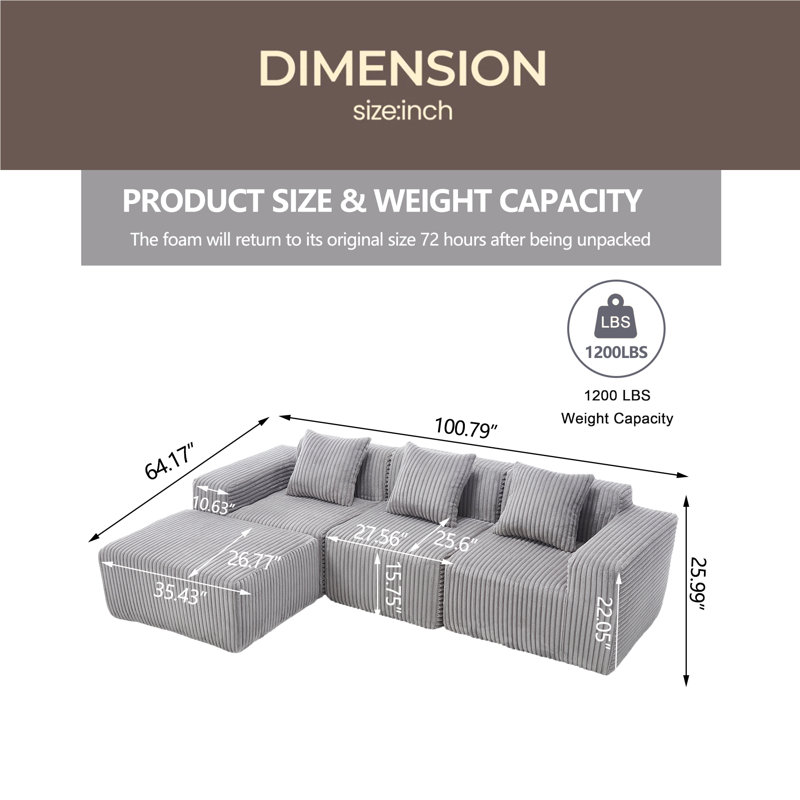 Canapé modulaire Modern, Tissu gris pâle