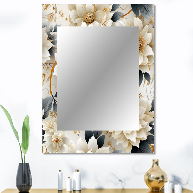 Mandalas blancs et dorés - miroir unique floral, grand miroir mural floral, impression d'art en métal, 40 po x 30 po