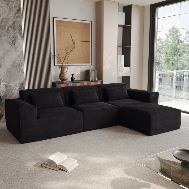 Canapé modulaire avec repose-pieds 4 pièces Berrysburg, Black Cloud Velvet