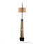 Lampe sur pied Robyn-Salon Mid-Century moderne en bois naturel et métal noir avec abat-jour en rotin naturel