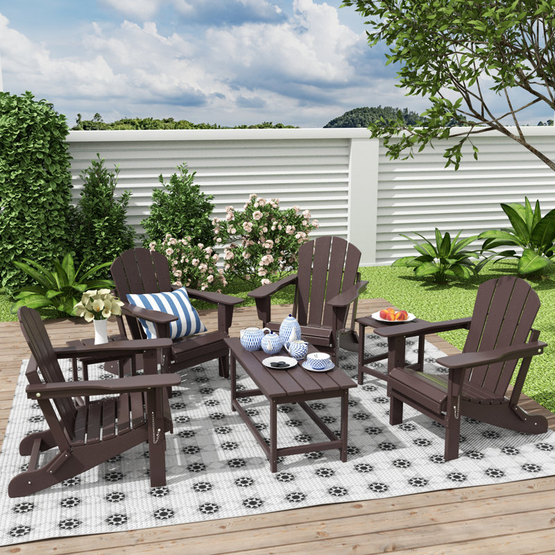 Laguna Foldable Outdoor Adirondack Chair With Table, Dark Brown