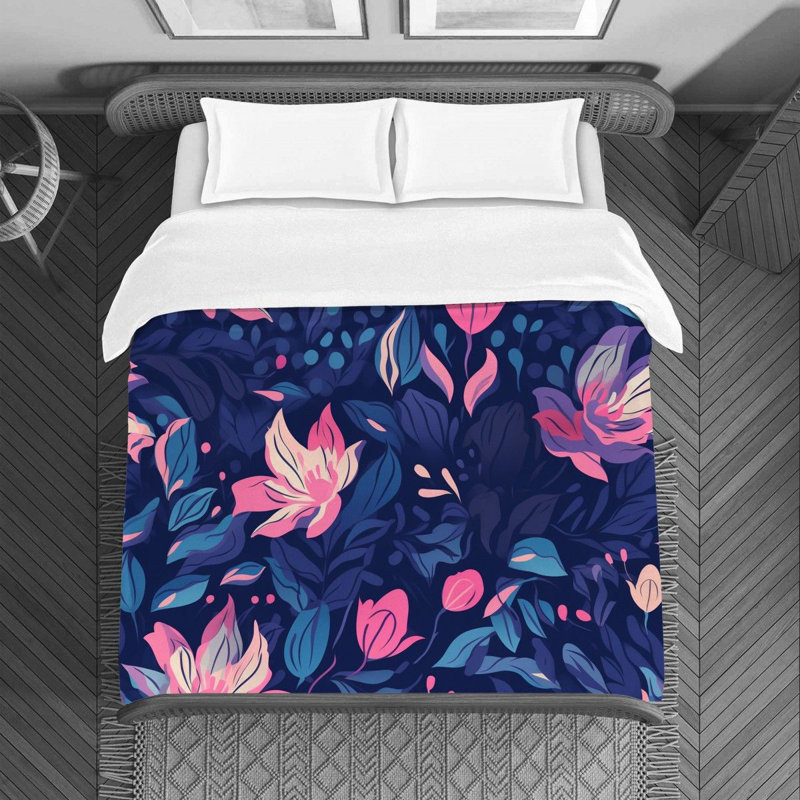 Machine Printed Duvet Cover, Queen Duvet Cover, Navy/Pink