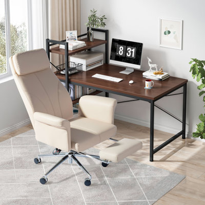 Chaise de bureau pivotante à dossier haut en similicuir moderne avec repose-pieds et accoudoirs