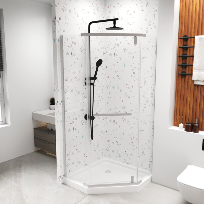 Frameless Neo-Angle Pivot Shower Door, 34.75 in. x 72 in., 1/4" Tempered Glass, Chrome