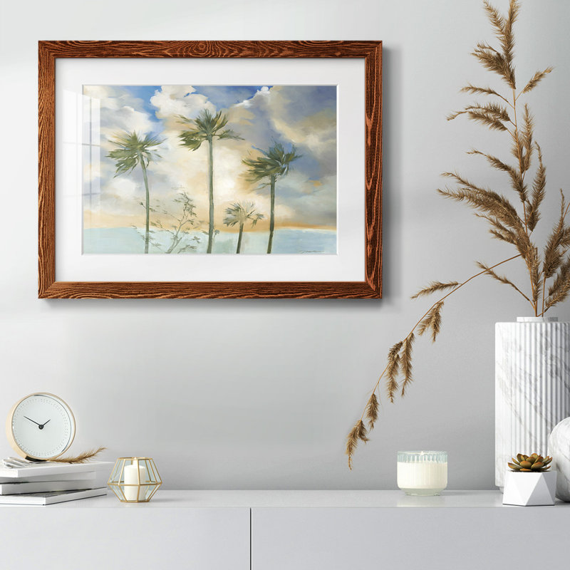 Palmiers au vent - Estampe botanique vintage, encadrée sous verre acrylique, décoration murale côtière pour salon