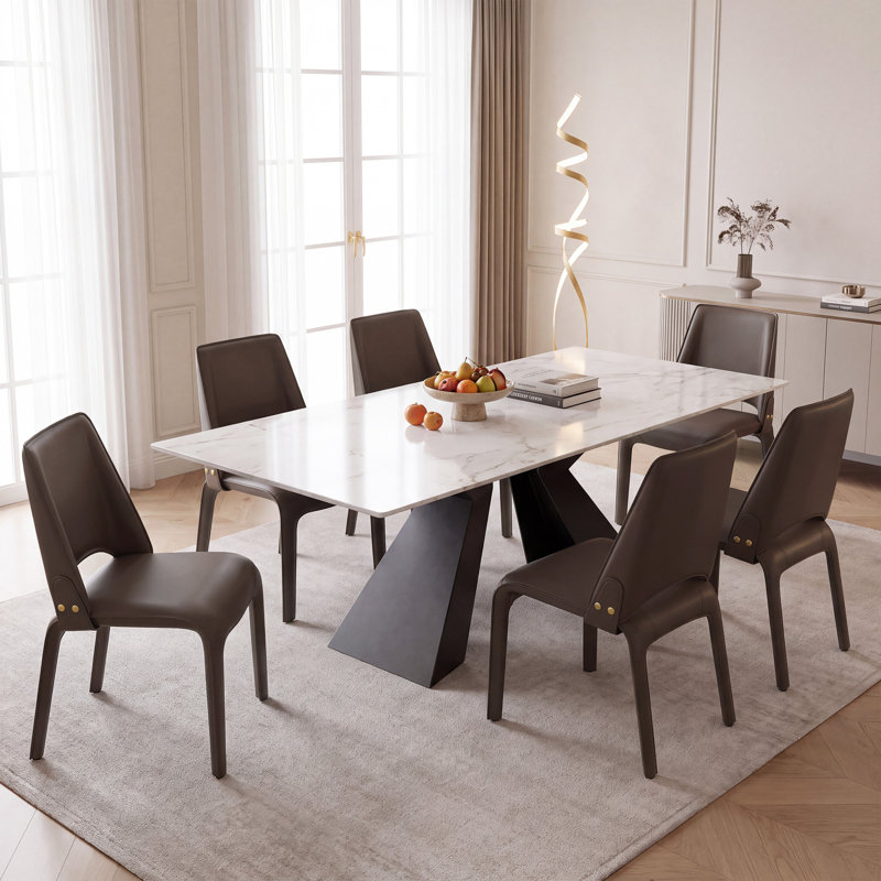 Chaise en cuir Vannes, 6, Brun, Aucun assemblage requis