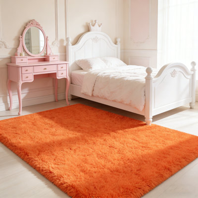 Tapis à poil long de 5 pi x 7 pi pour le salon, tapis orange doux, tapis antidérapant pour chambre de bébé