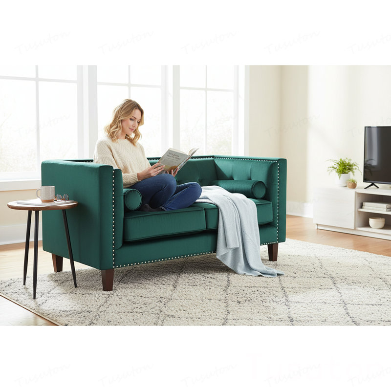 Causeuse capitonnée Chesterfield, Velours, vert foncé