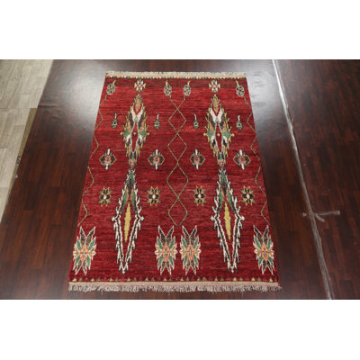 Tapis rouge marocain rouge noué à la main 7 x 11