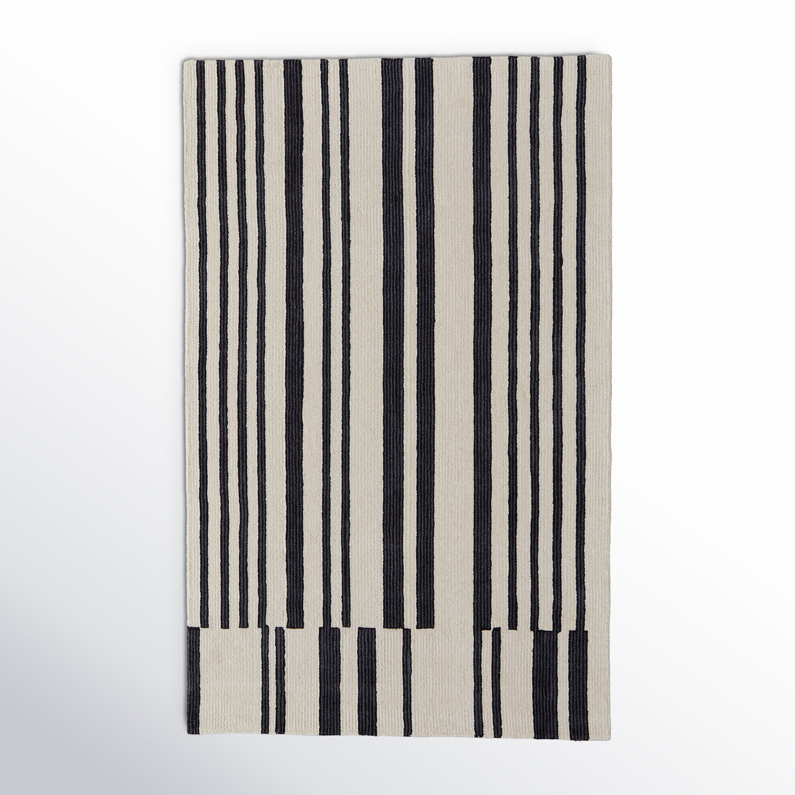 Ryo Ivory Black Hand-Tufted Striped Rug, Rectangle 12' x 15'