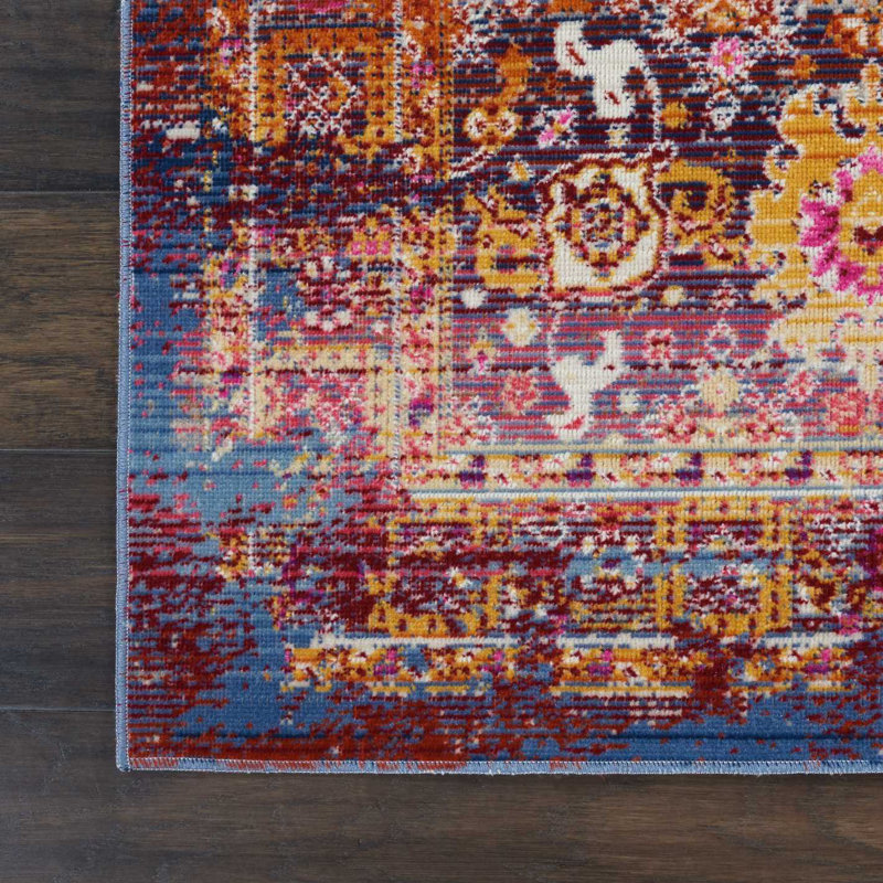 Tapis oriental en polypropylène tissé à la machine en rouge, Rectangle 2 pi x 4 pi