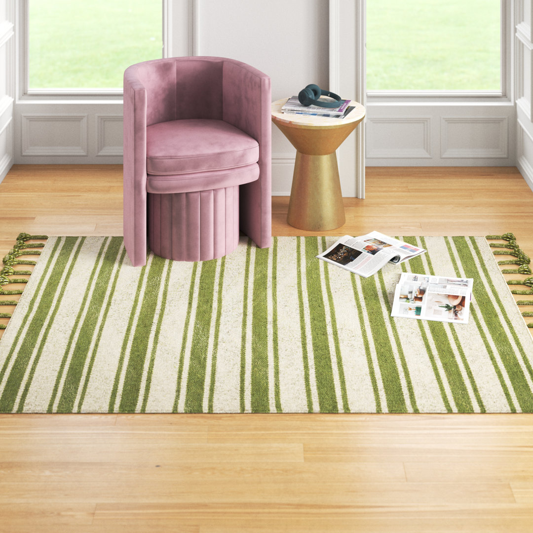 Paxtonville Striped Hand Braided Wool Ivory/Green Area Rug Breakwater Bay Rug 