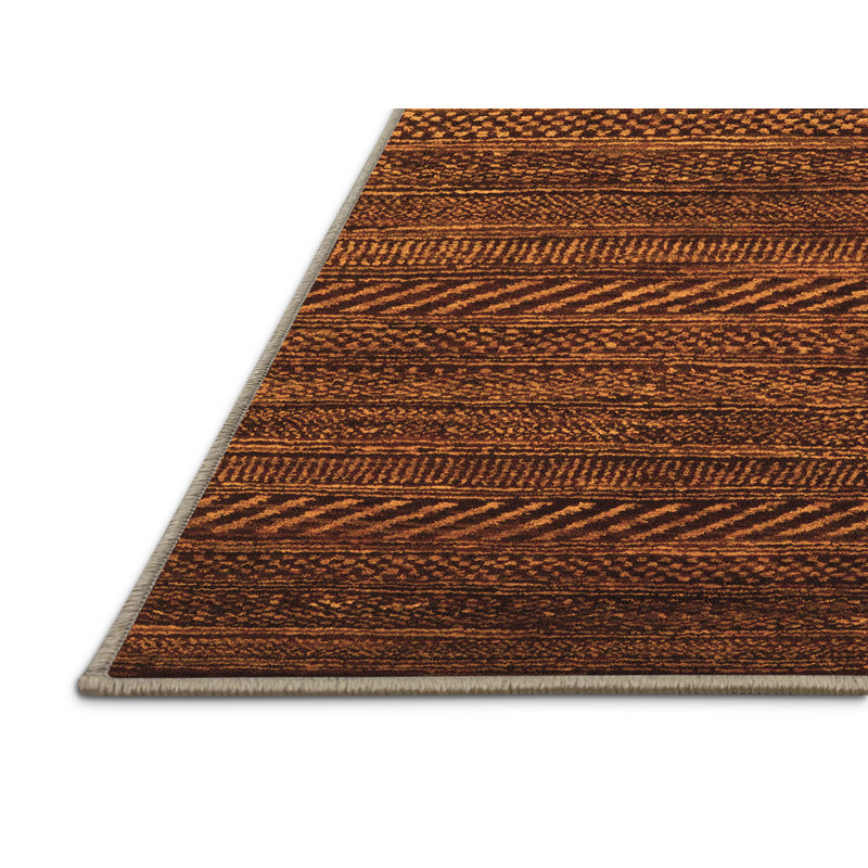 Tapis orange en chenille / polyester tissé à la machine Mikaya, Rectangle de 5 pi x 8 pi