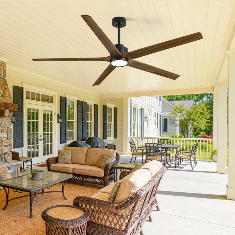 72'' Solid Wood Ceiling Fan With Light,Quiet Outdoor Farmhouse Fan, Reversible Dc Motor, High Cfm, 5 Blades And 6 Speeds For Indoor/Outdoor Spaces