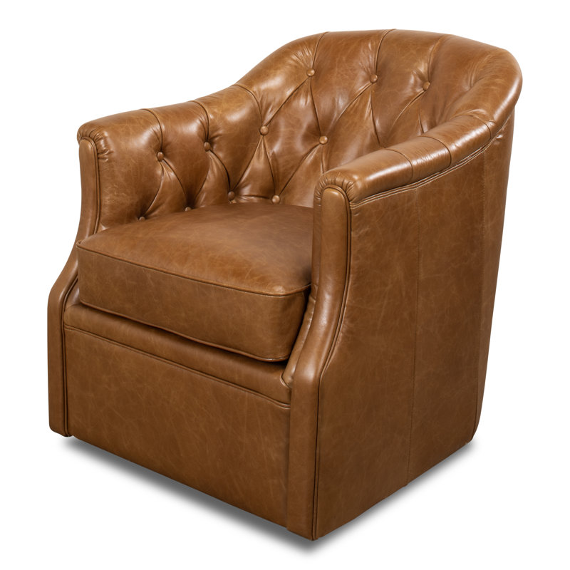 Coolidge Swivel Club Chair, Cuba Brown Genuine Leather