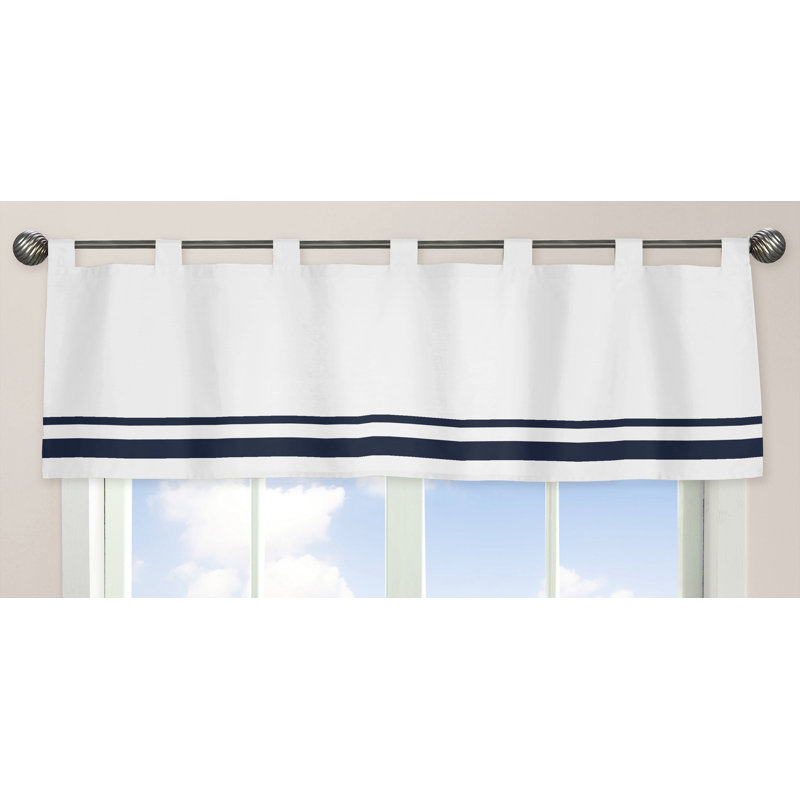 White and Navy Cotton Tab Top Window Valance