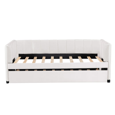 Nadwa Twin Size Upholstered Daybed with Ergonomic Design Backrest and Trundle by Latitude Run