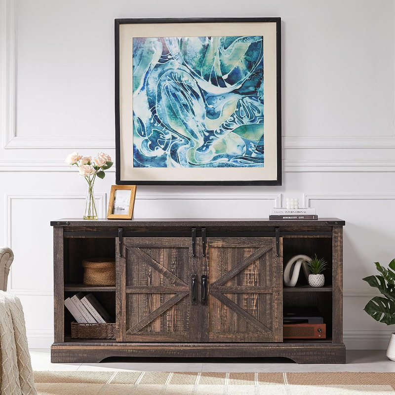 Dark Rustic Oak 58" Farmhouse TV Stand with Electric Fireplace