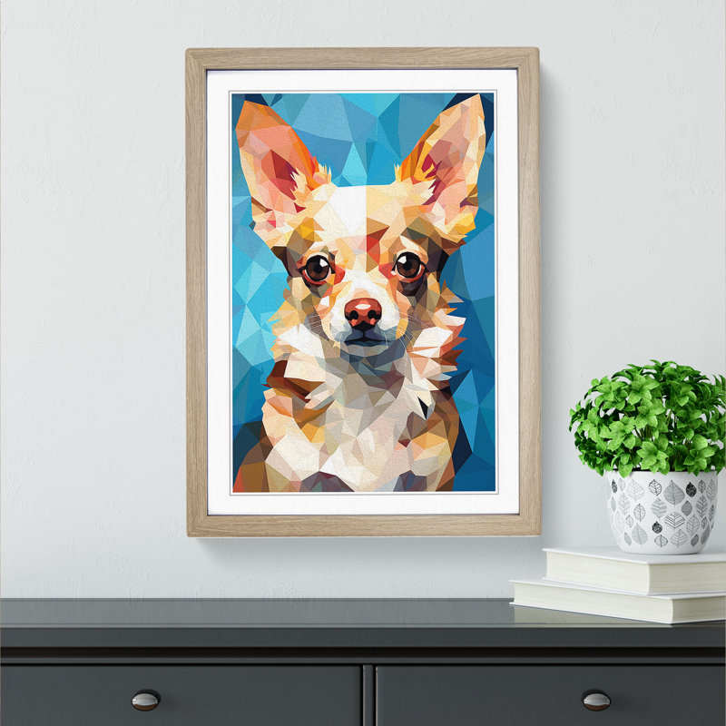 Chihuahua Cubism - Single Picture Frame Print on Wood, Oak Framed, 46cm H x 34cm W x 2" D