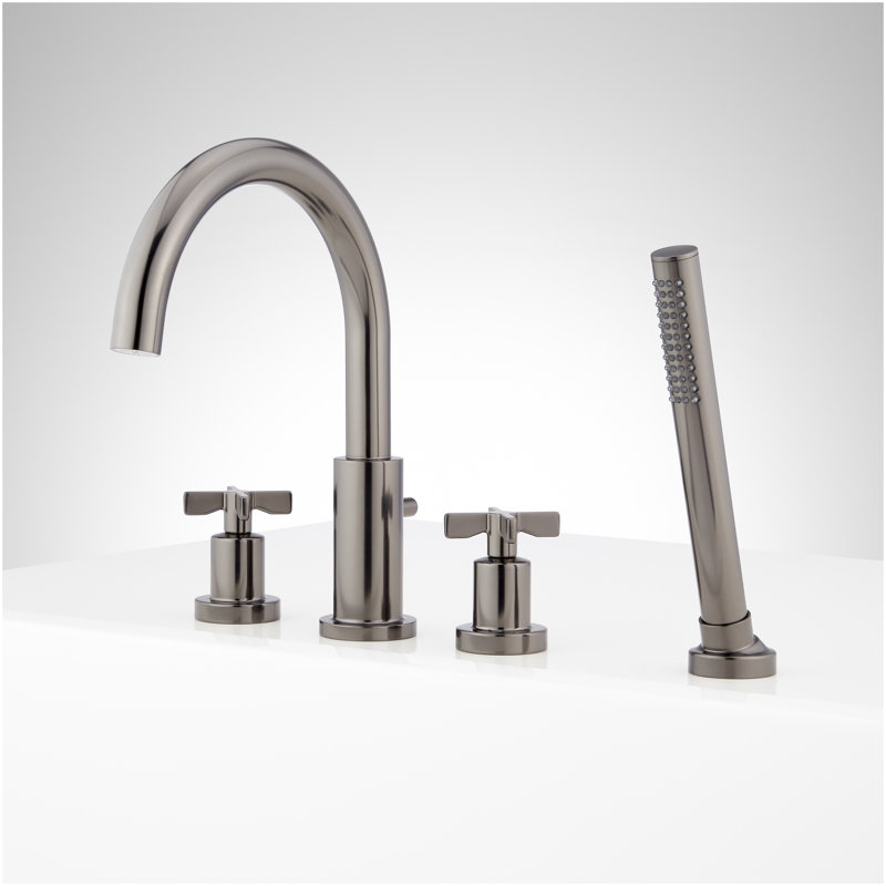 Vassor 4-Hole Roman Tub Faucet and Hand Shower with Rough-In Valve - Gunmetal, Gunmetal