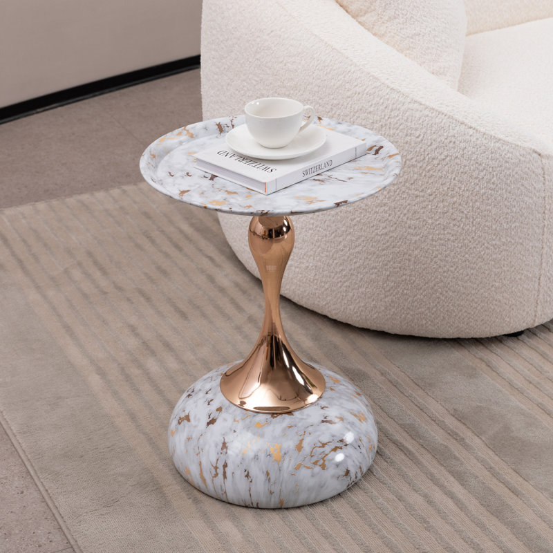Table d'appoint polyvalente en métal à piédestal, Blanc, Blanc