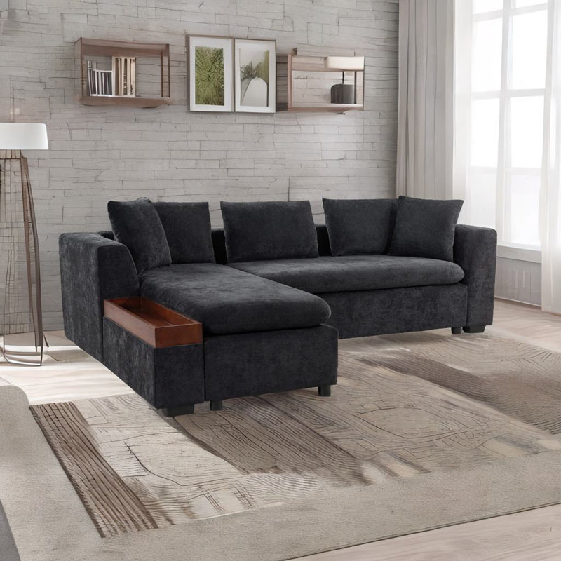 Canapé modulaire en L, Chenille noire