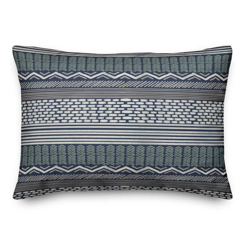 Outdoor Reversible Throw Pillow, Navy, Geometric 1