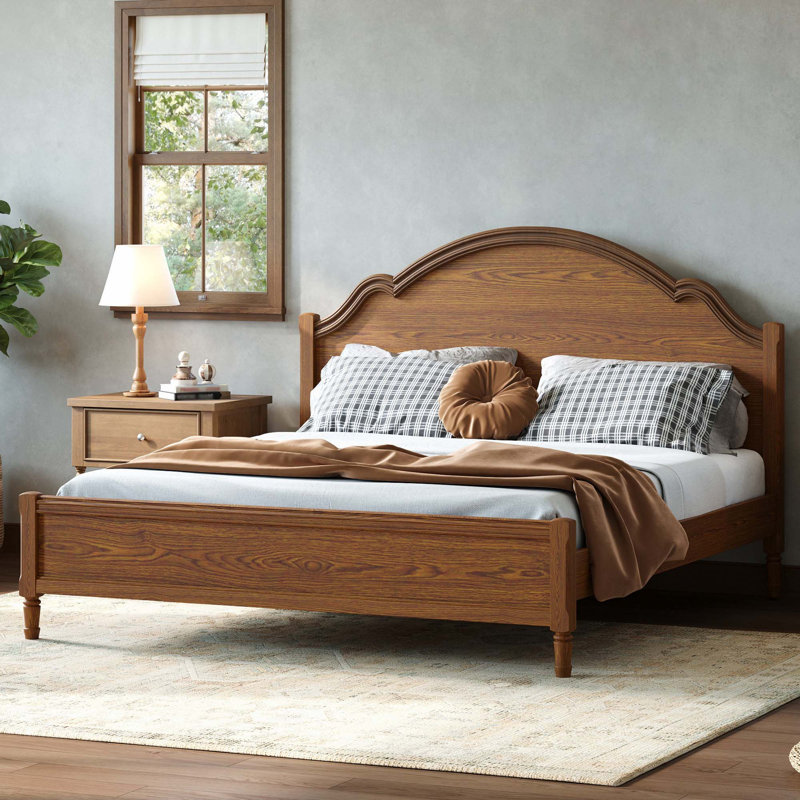 Lit plateforme en bois avec tête et pied de lit, King, Noyer