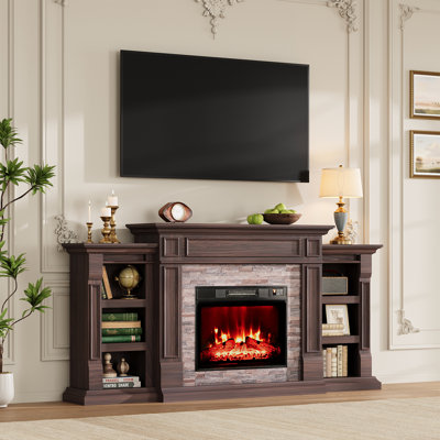 Meuble télé 72 po avec foyer électrique et rangement pour foyer électrique - pouvant accueillir des téléviseurs jusqu'à 80 po, centre de divertissement moderne pour le salon, brun