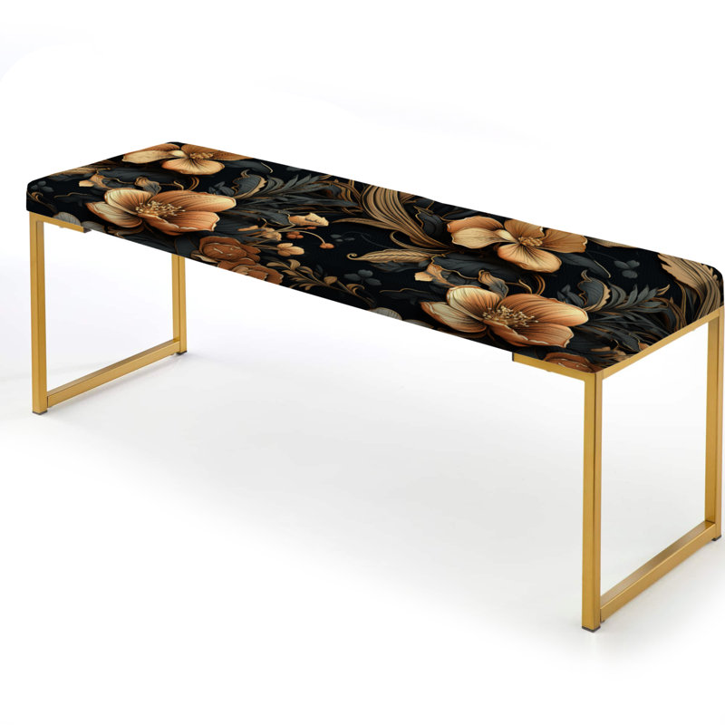 Motif rétro noir Moody - banc rembourré floral doré