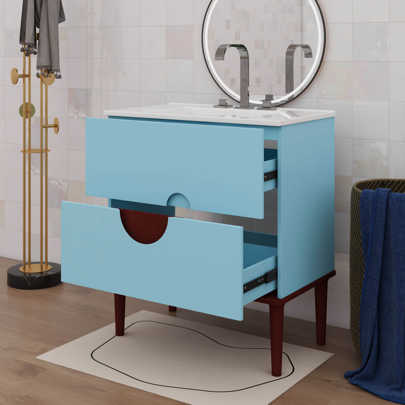 Armoire de meuble-lavabo 30 po avec 2 tiroirs en céramique pour rangement de salle de bain