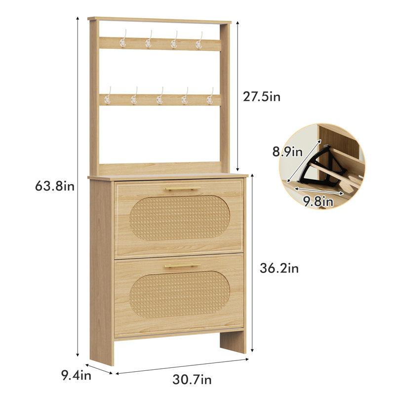 Shoe Cabinet With 2 Flip Drawers, Oak