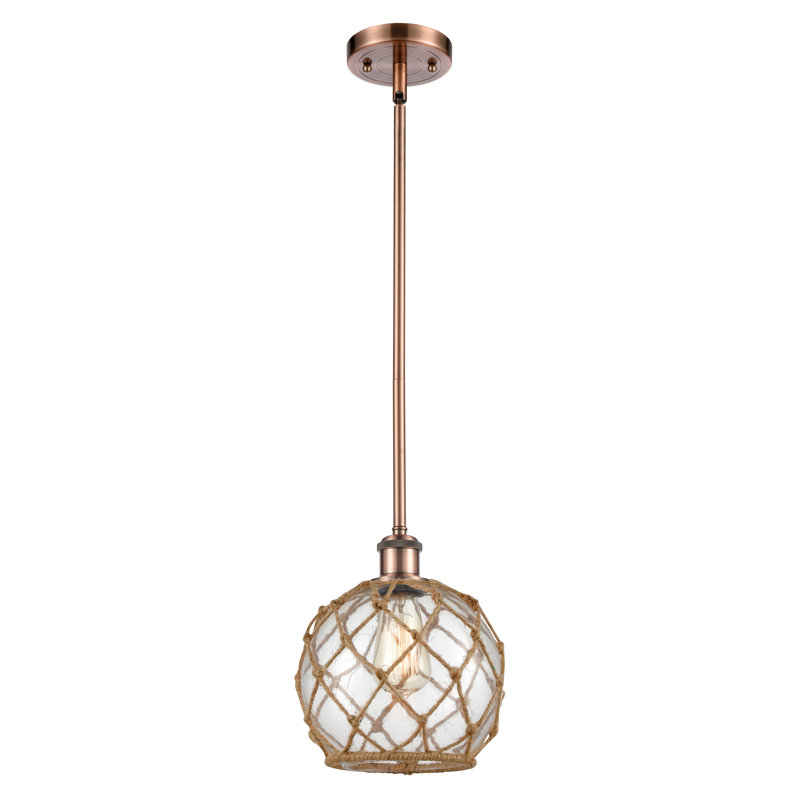 Tobey 1 - Light Single Pendant, Clear/Brown, 10" H x 8" W x 8" D, Antique Copper