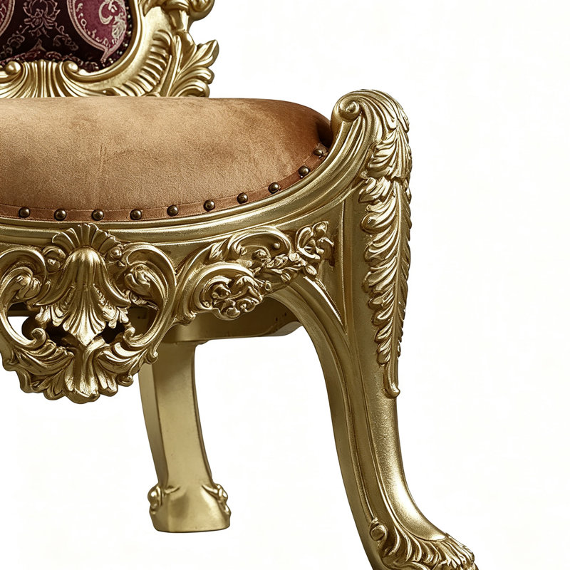 Chaise de salle à manger vintage en tissu jacquard doré sculpté