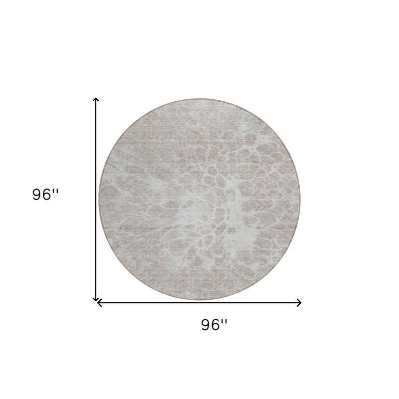 Tapis extérieur rond lavable abstrait taupe 8 'beige et ivoire
