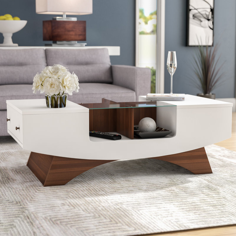 Madilyn Trestle Coffee Table with Storage, White